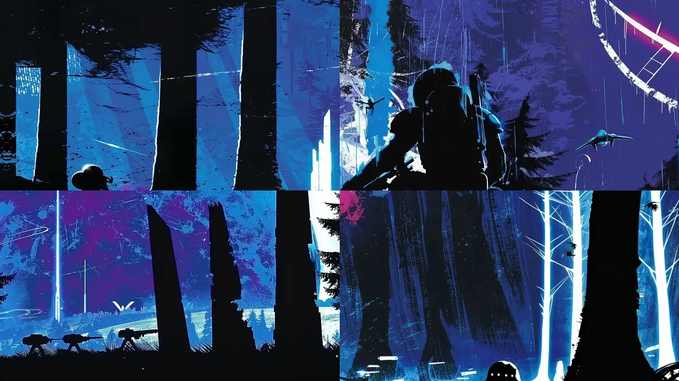 Spectral Silhouettes: A Fusion of Neon and Nocturne - Midjourney sref style