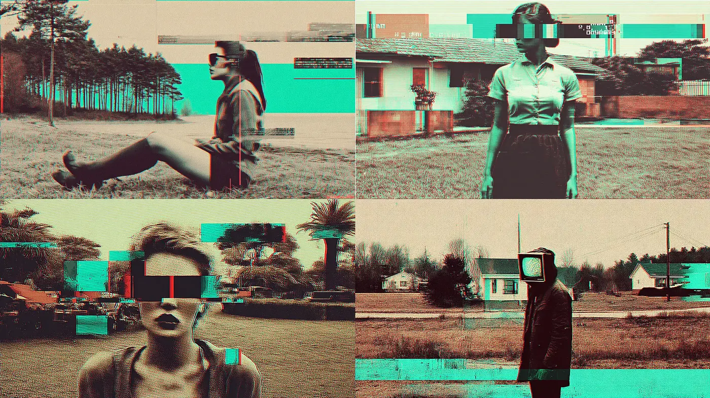 Surreal Vintage Aesthetic with Glitch Elements Highlighting a Dreamlike Quality - Midjourney sref style