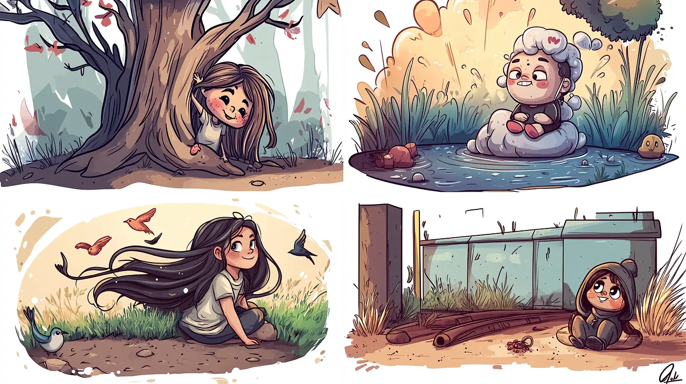 Whimsical Storybook Illustrations with a Heartwarming Palette and Energetic Lines - Midjourney sref style