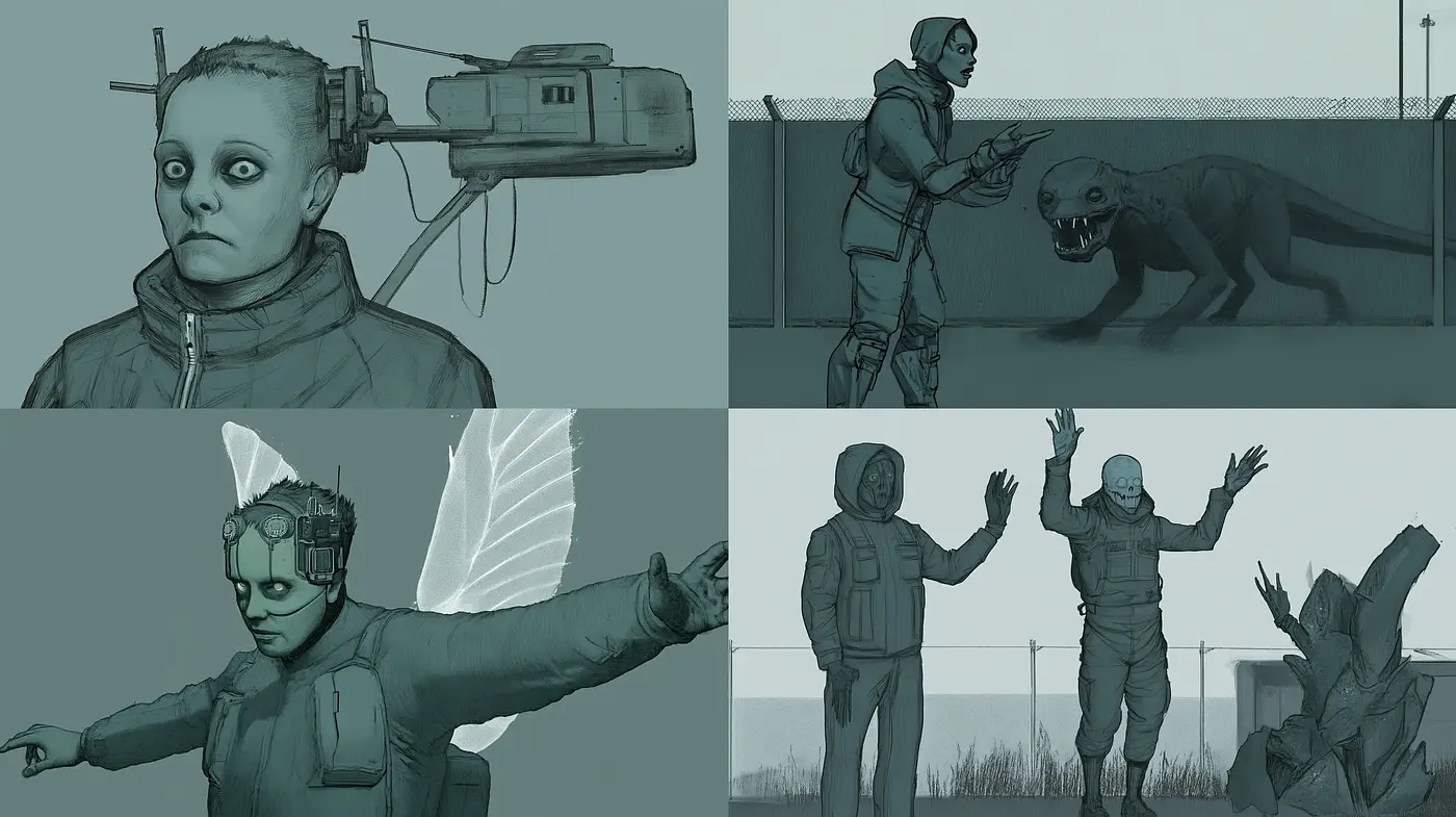 Monochromatic Sci-Fi Visions with Textured Overtones - Midjourney sref style