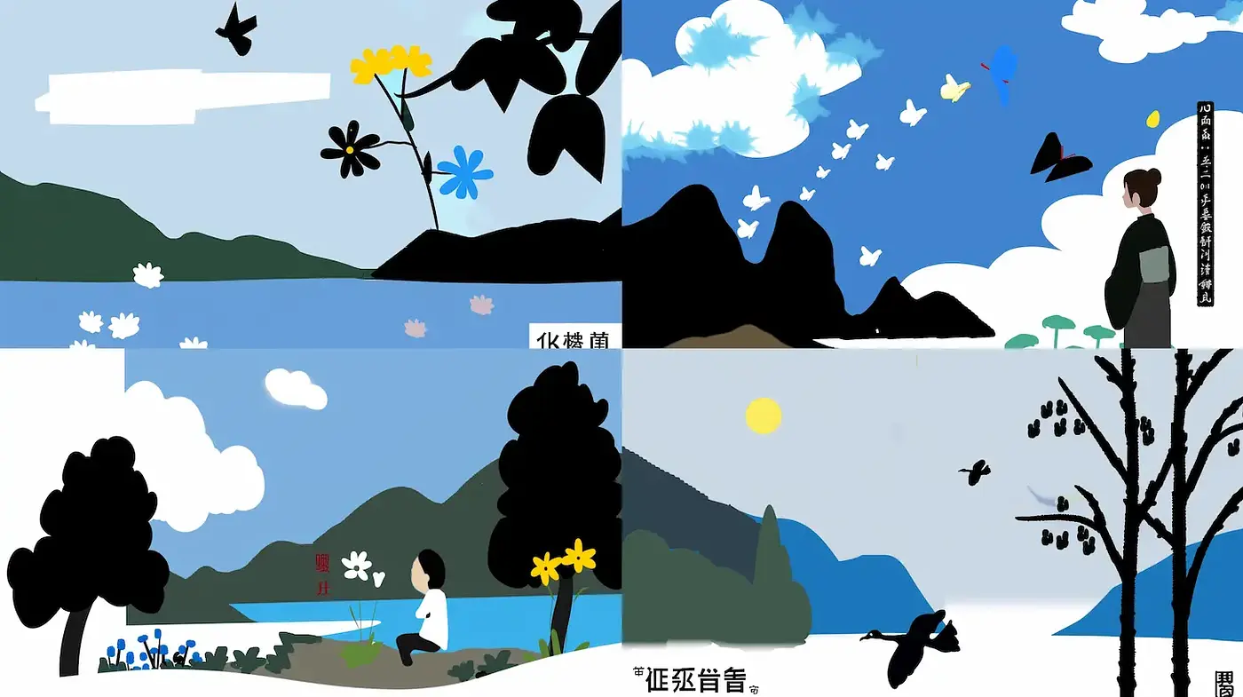 Minimalistic Nature Scenes with Playful Color and Form - Midjourney sref style