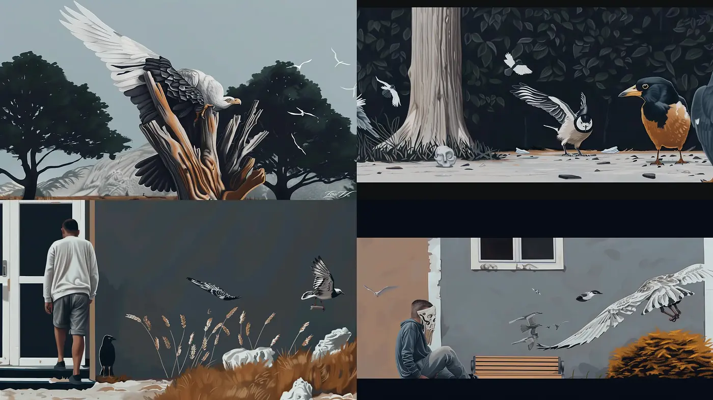 Elegiac Serenity in Stylized Nature - A Study in Subdued Earth Tones and Textured Surrealism - Midjourney sref style