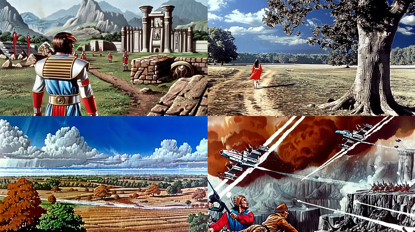 Epic Tableau: Confluences of Historical Grandeur and Science Fiction Fantasy - Midjourney sref style
