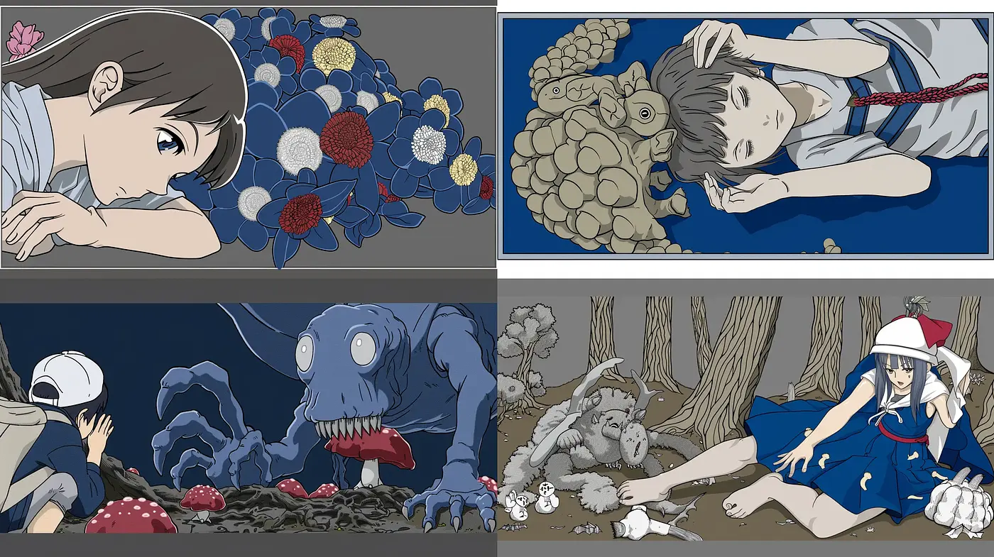 Melancholic Blue-Toned Anime-Inspired Digital Art - Midjourney sref style