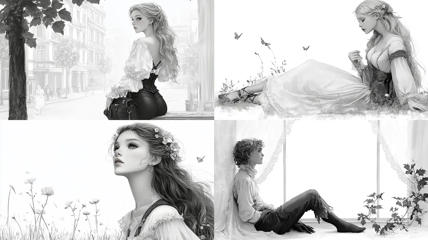 Ethereal Monochrome Elegance: A Homage to Timeless Grace and Delicacy - Midjourney sref style