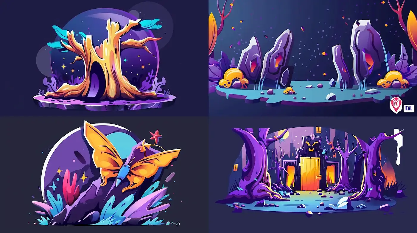 Vibrant, whimsical landscapes with surreal elements - Midjourney sref style