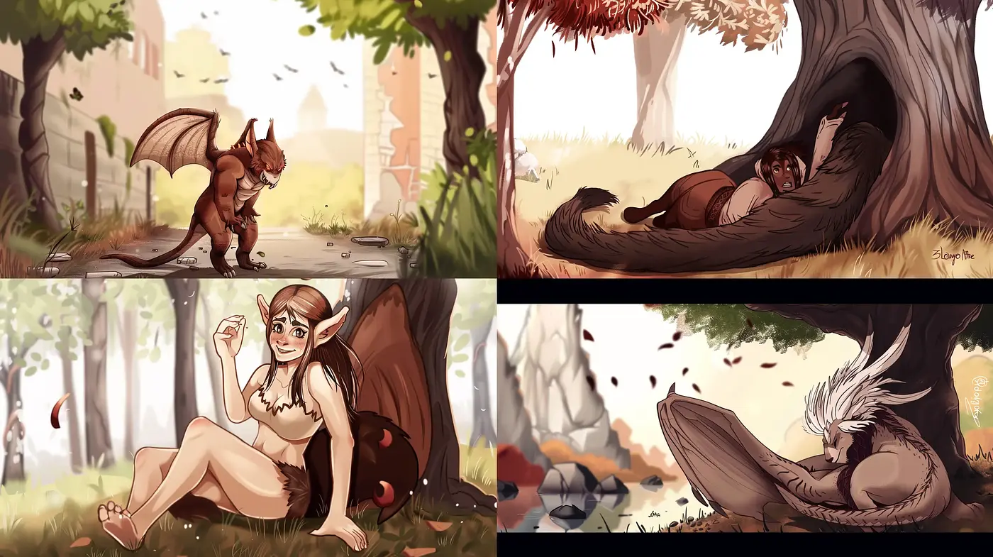 Serene Mythical Creatures in Harmonious Natural Settings - Midjourney sref style
