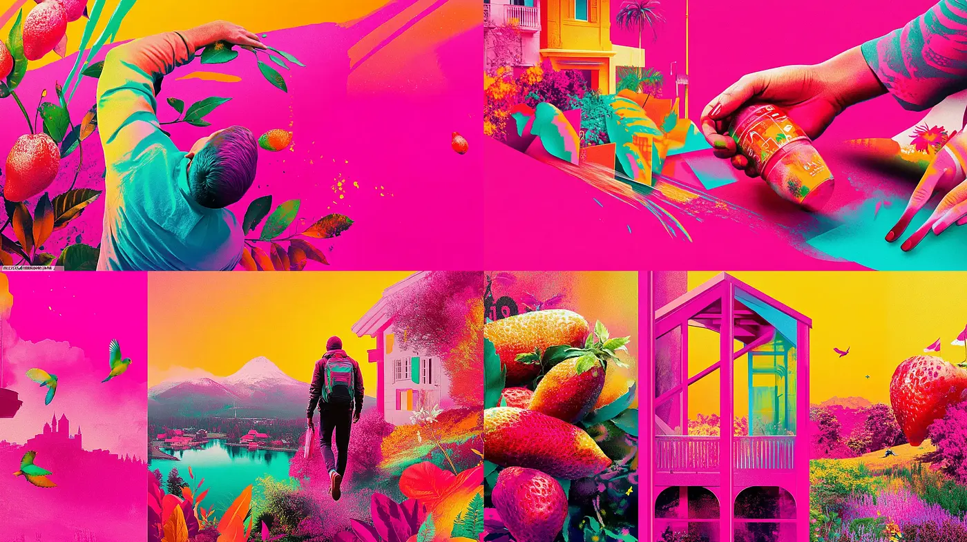 Surreal Neon Dreamscape Fusion - Midjourney sref style