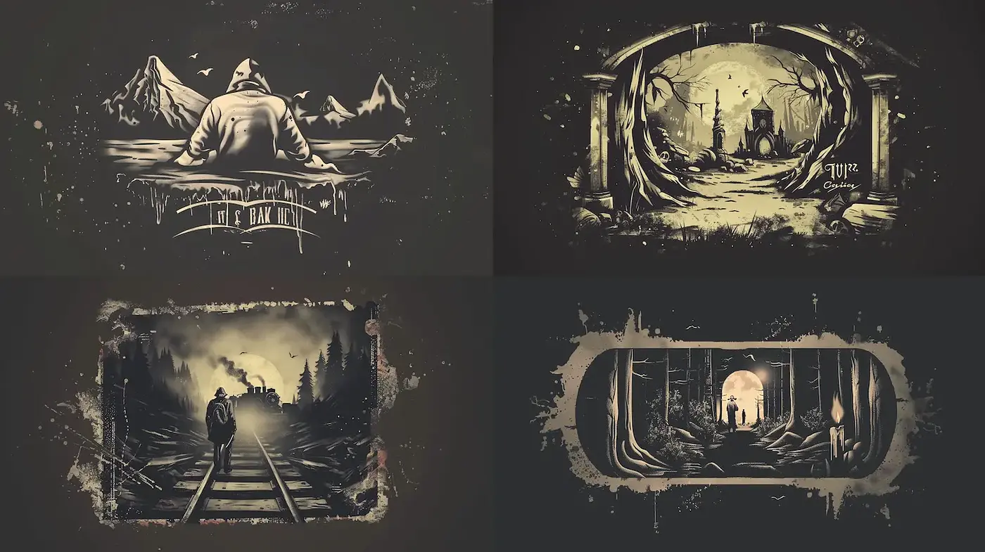 Darkly Atmospheric Vintage Illustrations with Surreal Elements - Midjourney sref style