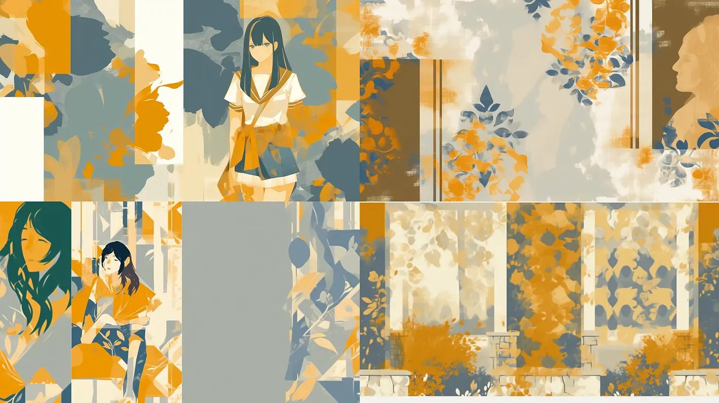 Autumnal Mosaic: A Harmony of Stylized Florals and Geometric Forms - Midjourney sref style