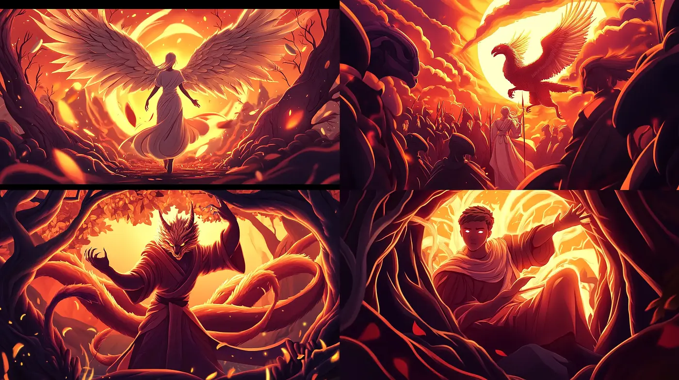 Fiery Ethereal Dreamscape: A Vivid Expression of Celestial Fantasy - Midjourney sref style