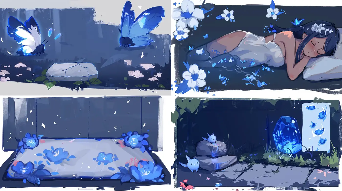 Ethereal Blue Dreamscape with Expressive Brushwork - Midjourney sref style