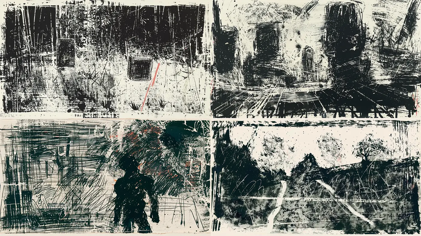 Stark Abstract Expressionist Textures and Monochrome Tableaus - Midjourney sref style