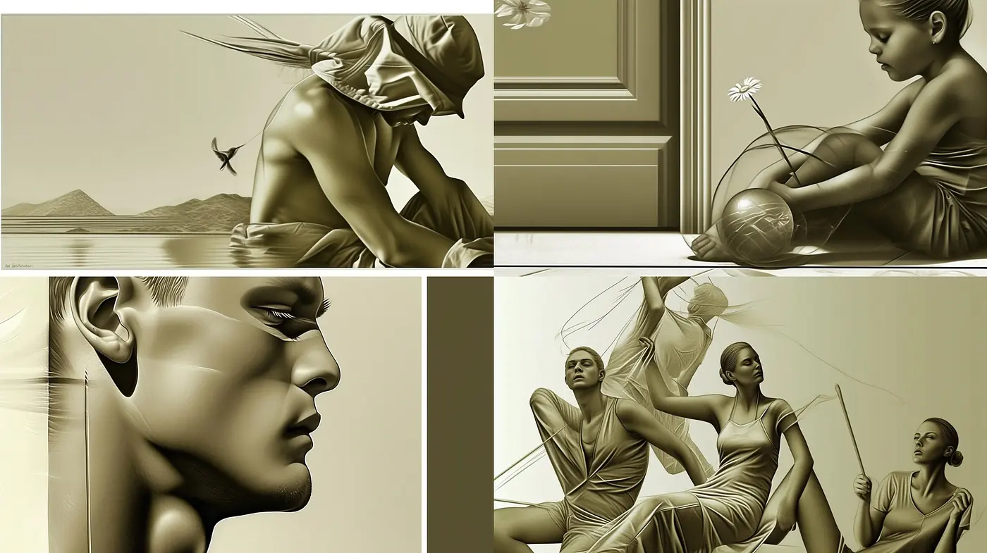 Sepia-Toned Classical Revival: A Modern Digital Interpretation of Neoclassical Artistry - Midjourney sref style