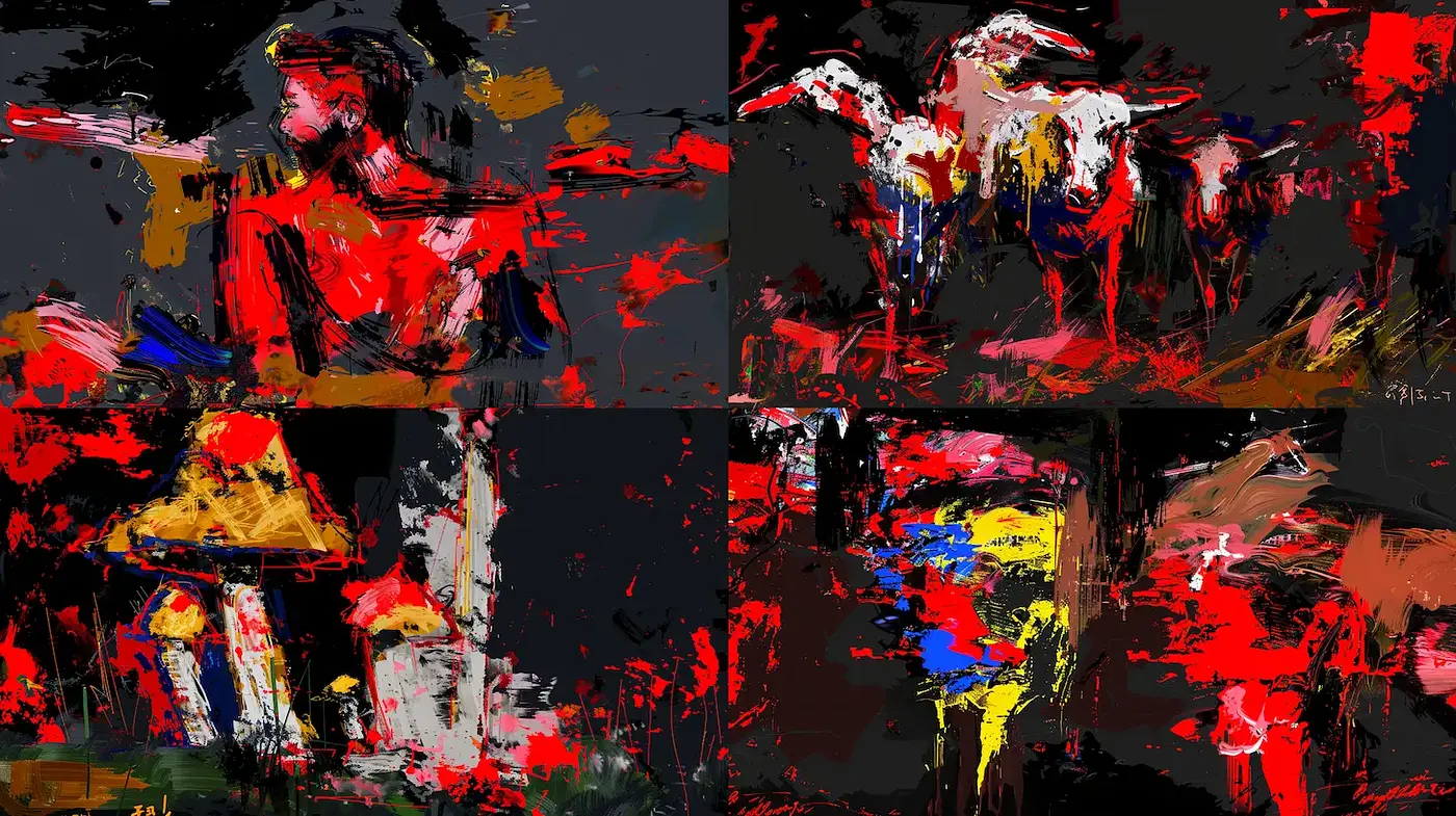 Dynamic and expressive contemporary abstraction with bold colors - Midjourney sref style