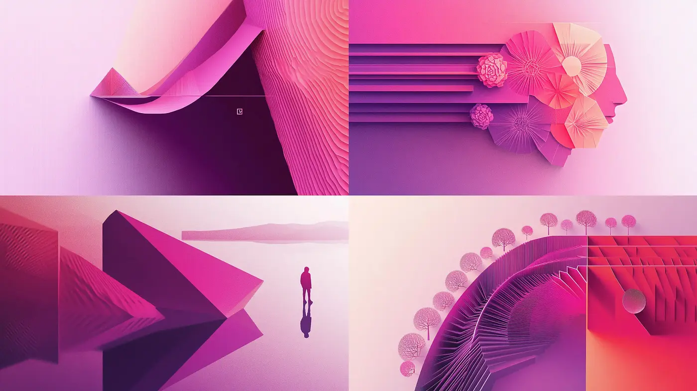 Surreal Magenta Dreamscape: A Synthetic Blend of Geometric and Organic Harmony - Midjourney sref style
