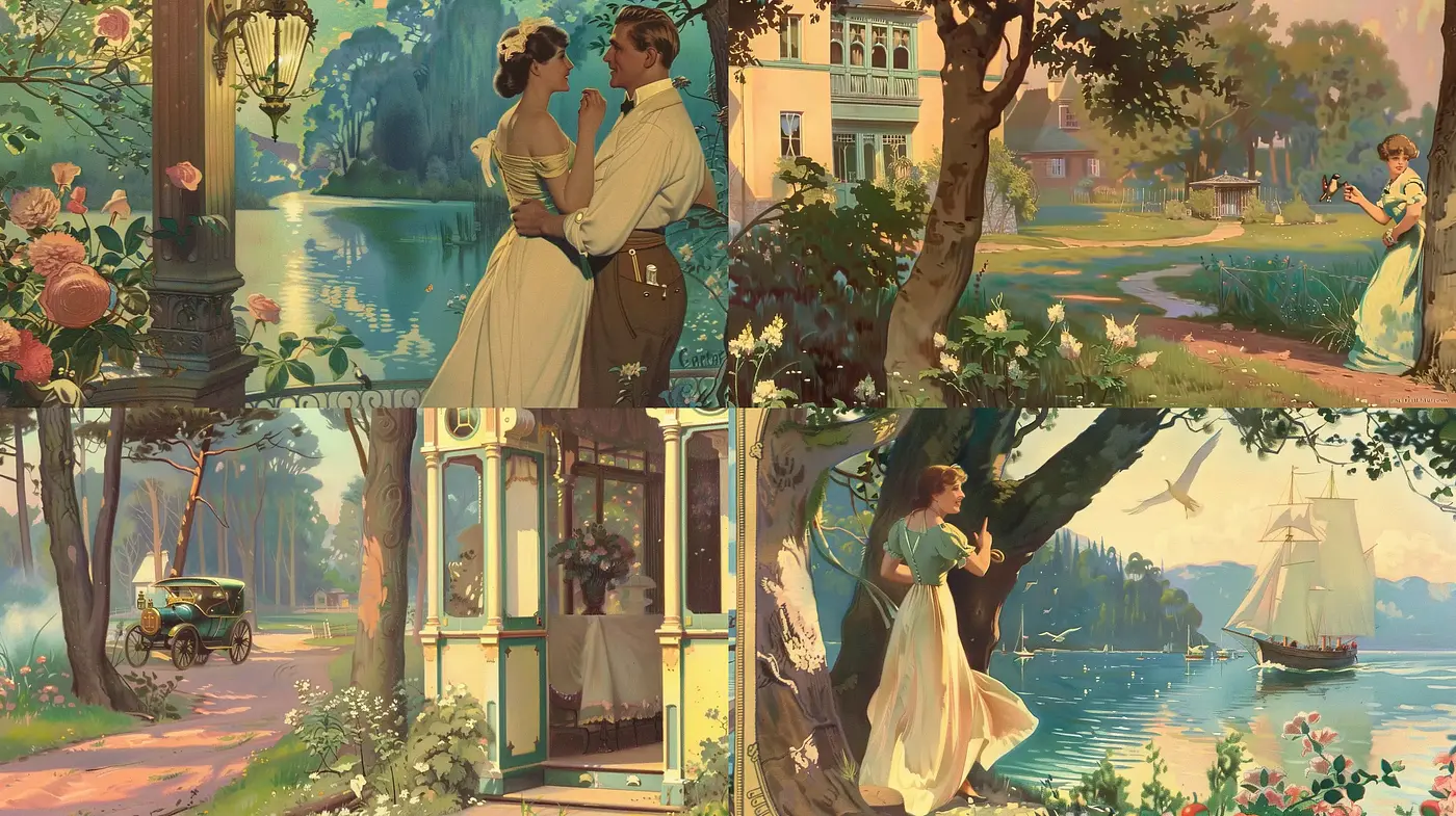 Romanticized Pastoral Elegance in Soft Hues - Midjourney sref style