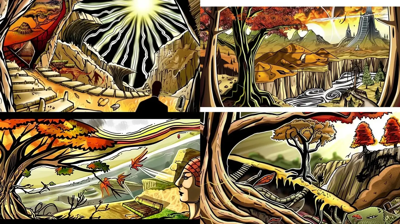Luminous Dreamscape Fusion with Vivid Comic-like Rendering - Midjourney sref style