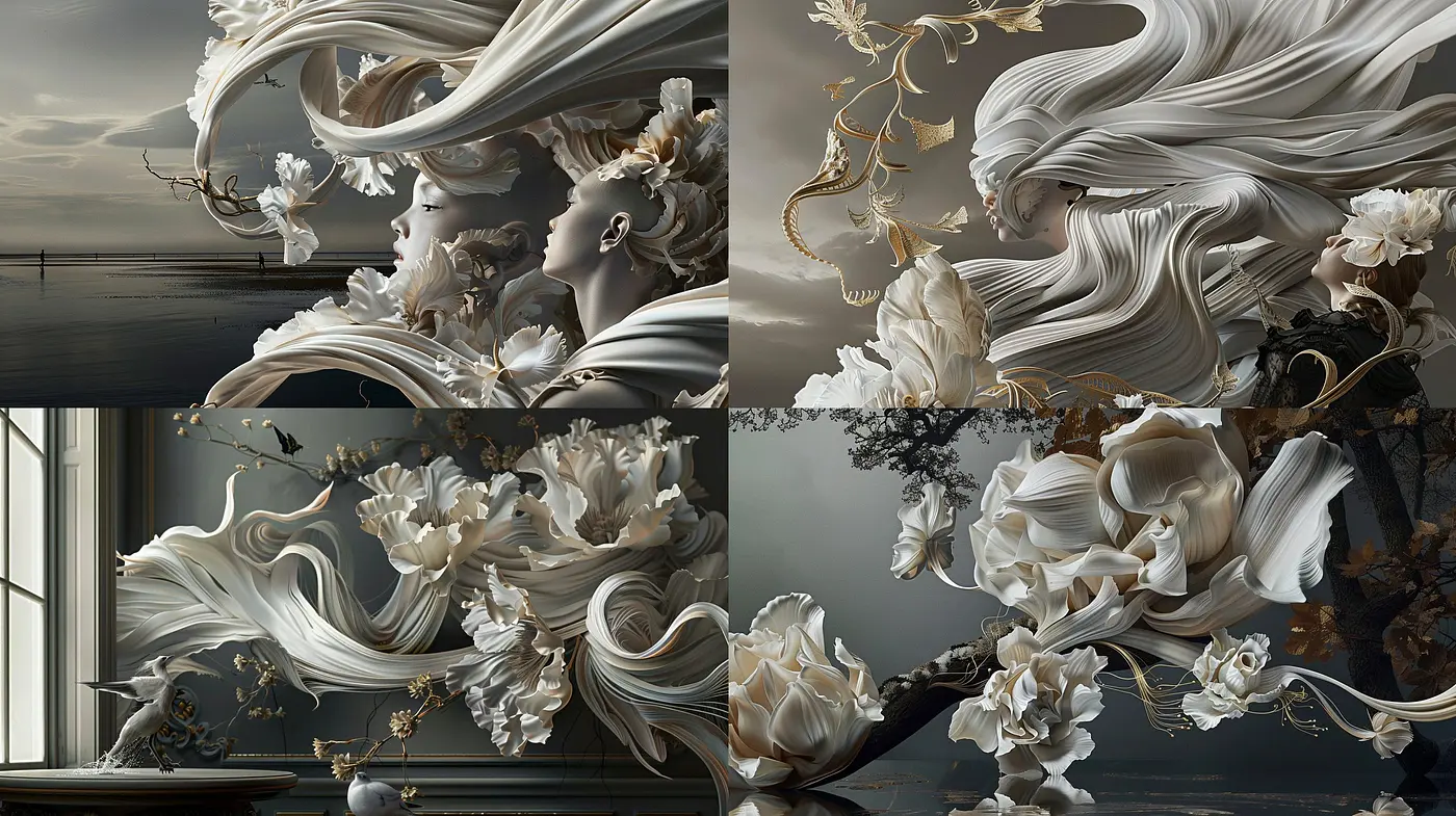 Ethereal Grace in Monochromatic Dreamscape: A Study in Consistent Style Dynamics - Midjourney sref style
