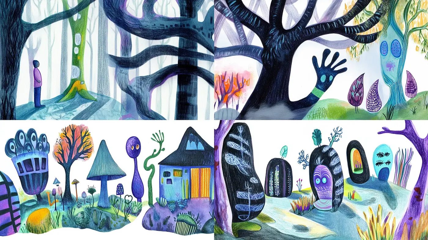 Whimsical Dreamscape Fusion in Enchanting Hues - Midjourney sref style