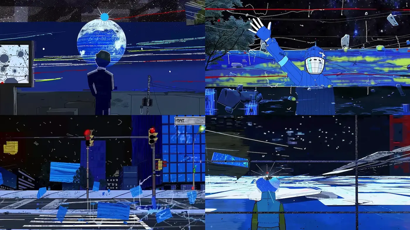 Vibrant Urban Nightscape with Dynamic Lines and Abstract Forms - Midjourney sref style
