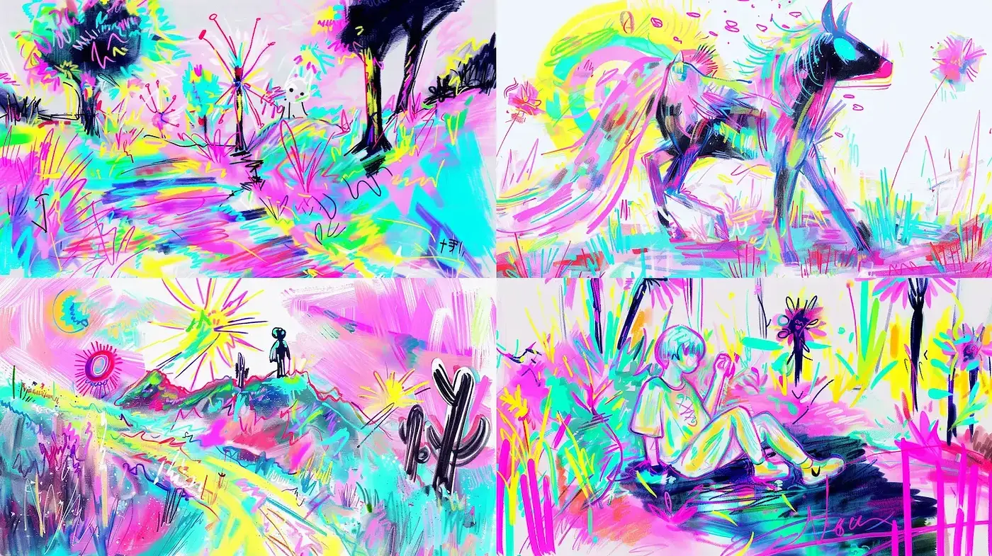 Vibrant Surreal Landscapes with Whimsical Elements - Midjourney sref style