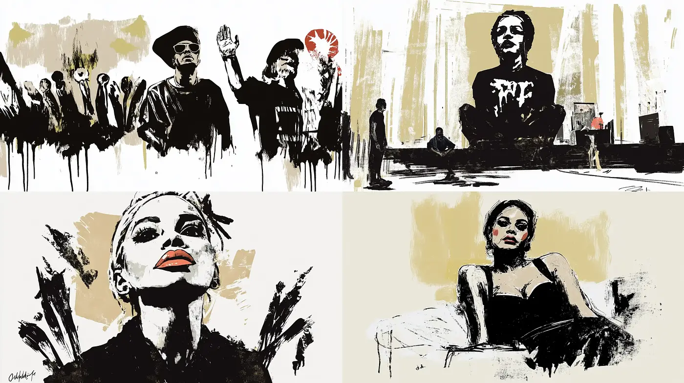 Abstract Expressionist Brushwork with Monochromatic Modernity - Midjourney sref style