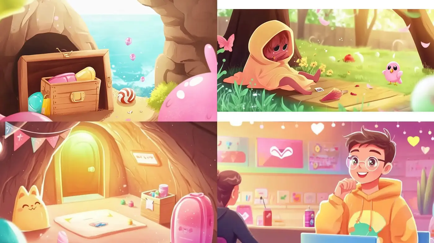 Warm and Cozy Digital Illustration Style with Consistent Pastel Palette - Midjourney sref style