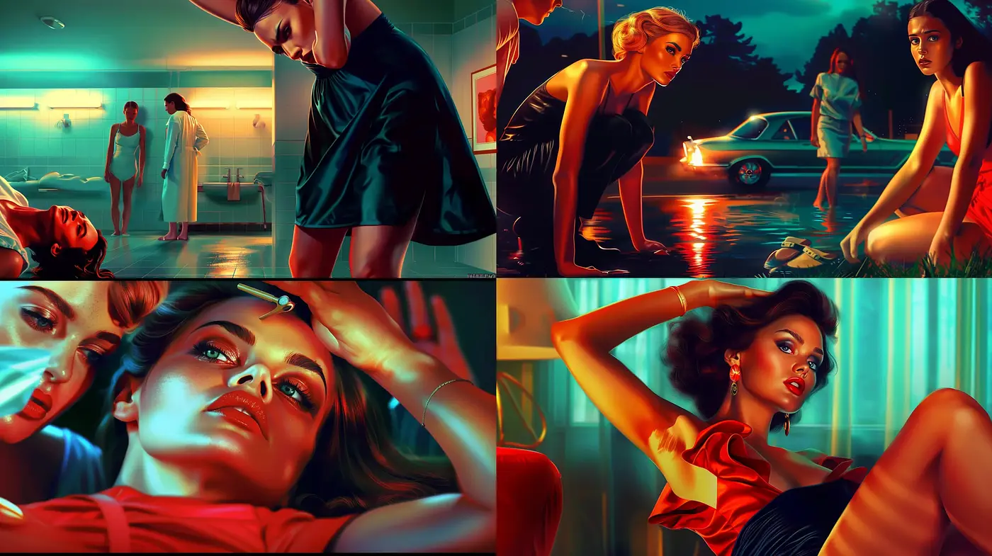 Luminous Noir: A Fusion of Neon Glow and Cinematic Storytelling - Midjourney sref style