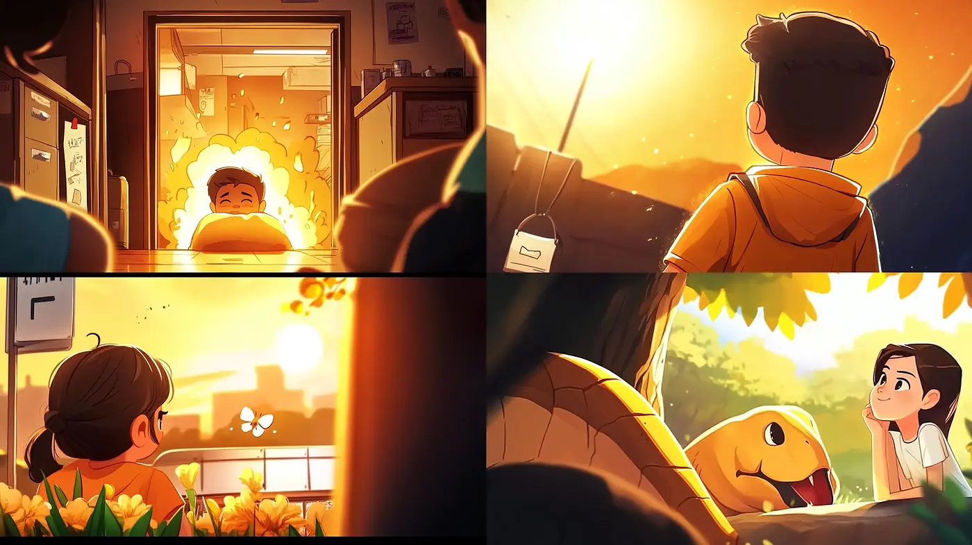 Warm Golden Hour Luminance with a Nostalgic Animated Essence - Midjourney sref style