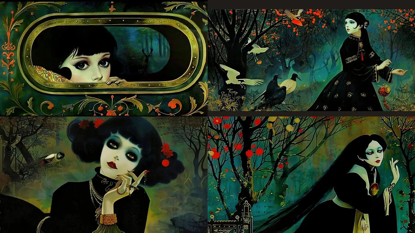 Ethereal Nocturne: A Consistent Tapestry of Surrealist Gothic Elegance - Midjourney sref style