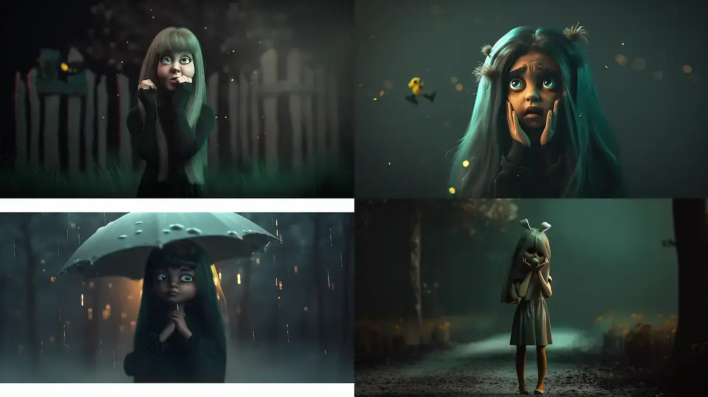 Eerie and Whimsical Character Illustrations with a Dark Fantasy Feel - Midjourney sref style