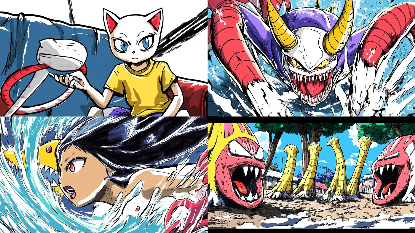 Dynamic Anime-Inspired Action with Bold Linework and Saturated Colors - Midjourney sref style