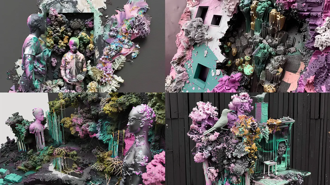Surreal Dichotomy: An Ode to Digital Dreamscapes and Concrete Realism - Midjourney sref style