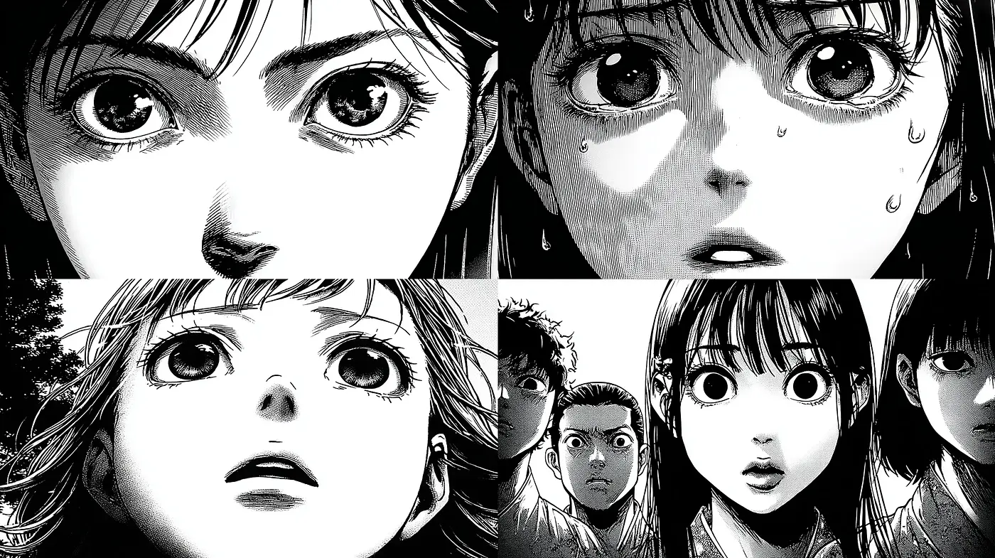Emotive monochrome illustrations with rich details and expressive characters - Midjourney sref style