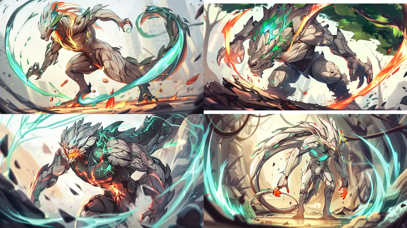 Dynamic Ethereal Beast Portraits with a Fluid Elemental Twist - Midjourney sref style