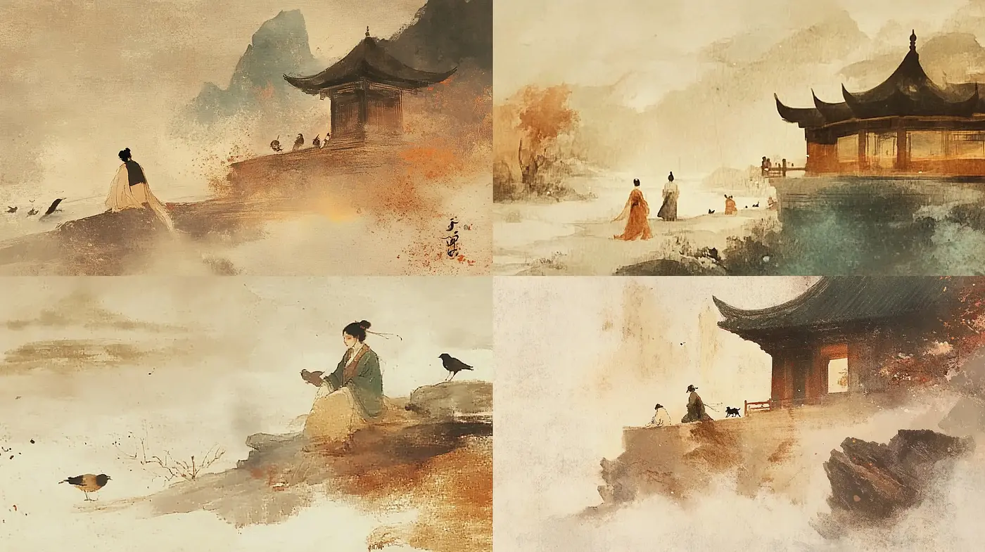 Ethereal East Asian-Inspired Landscape Portraits with a Tranquil Palette - Midjourney sref style