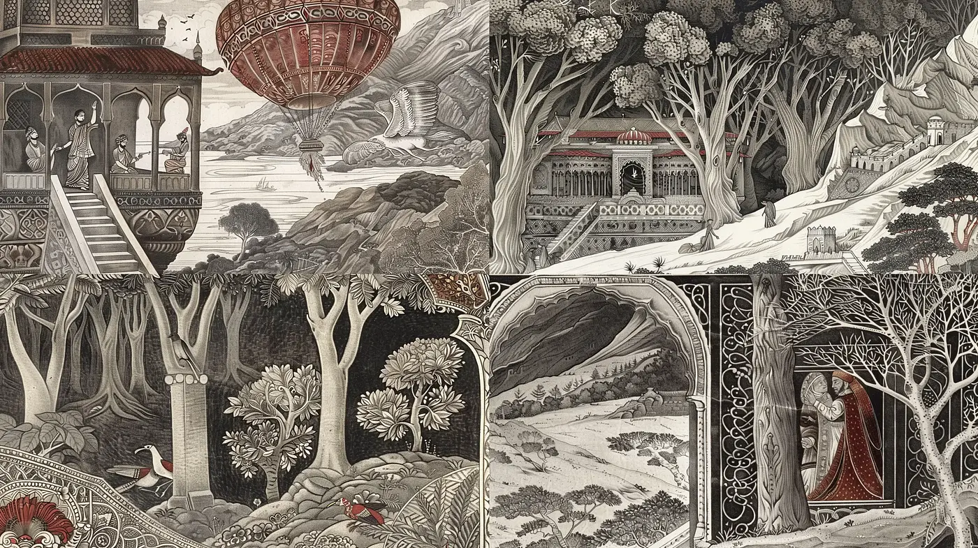 Monochromatic Whimsicality: An Exploration in Sepia-Toned Storybook Engravings - Midjourney sref style
