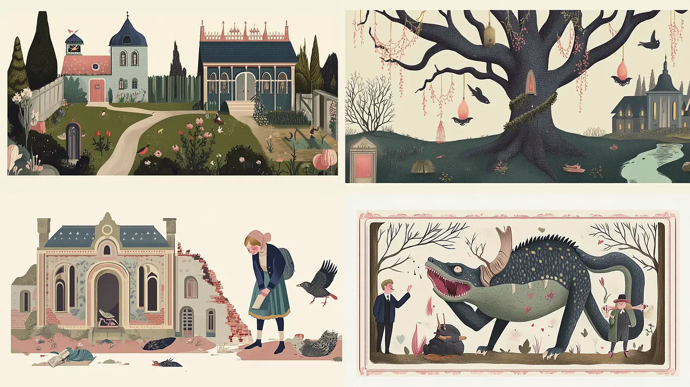 Whimsical Storybook Illustrations with a Modern Folk Art Essence - Midjourney sref style