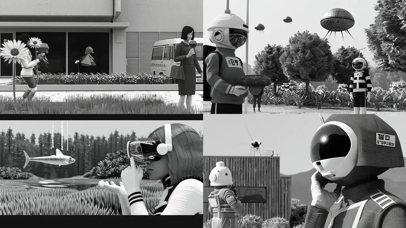 Futuristic and Retro Fusion in Monochrome - Midjourney sref style
