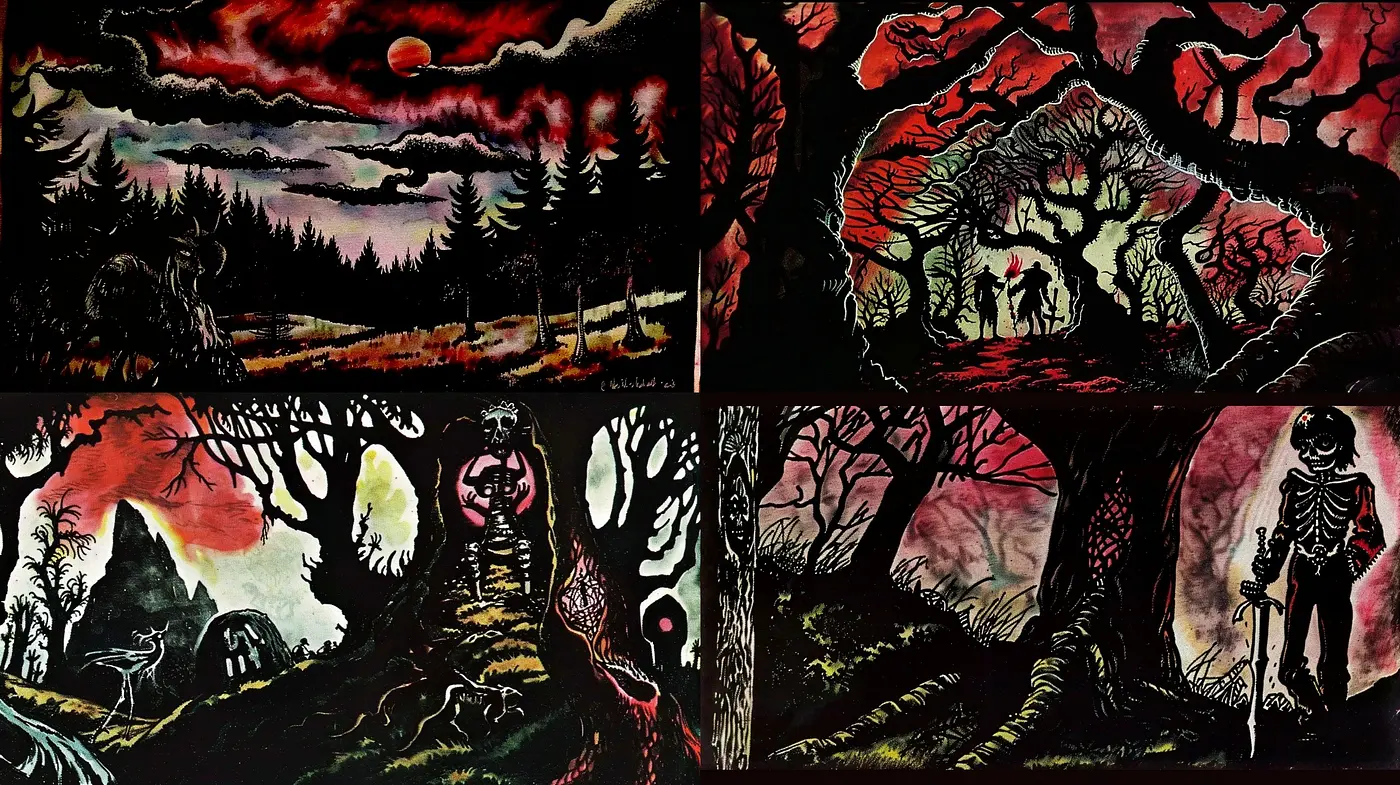Eerie Twilight: A Darkly Surreal Fusion of Nature and the Supernatural - Midjourney sref style