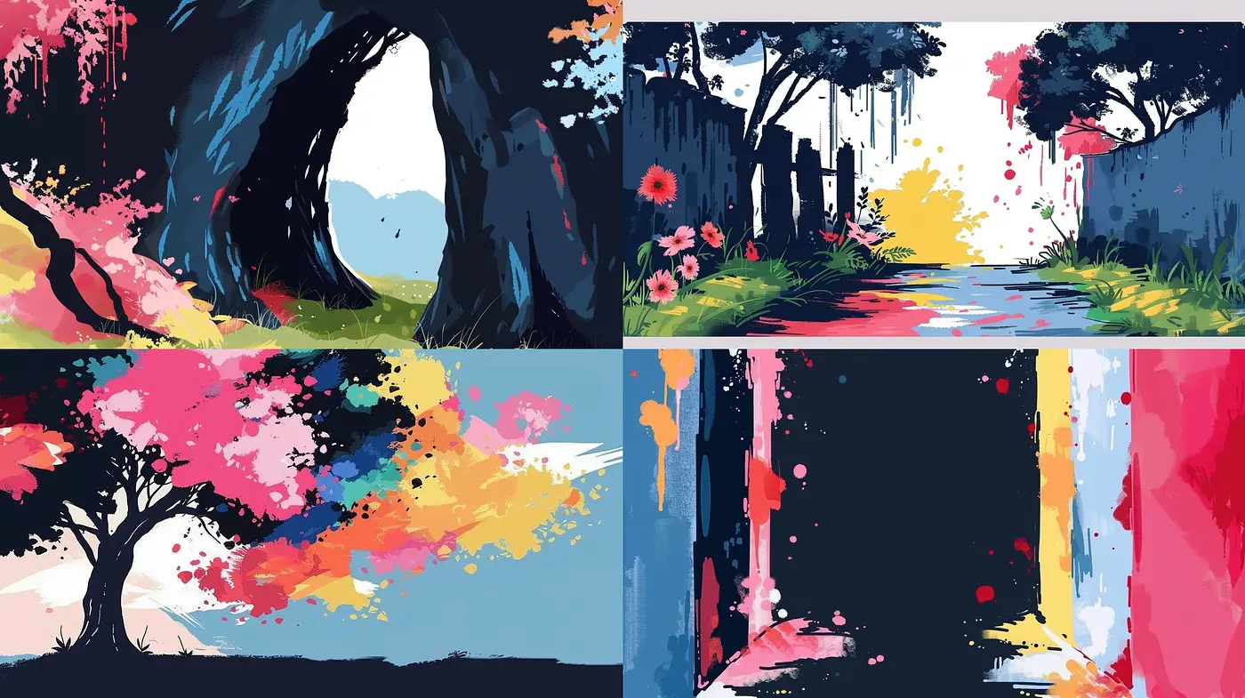 Chromatic Brushstroke Fusion in Stylized Nature Scapes - Midjourney sref style
