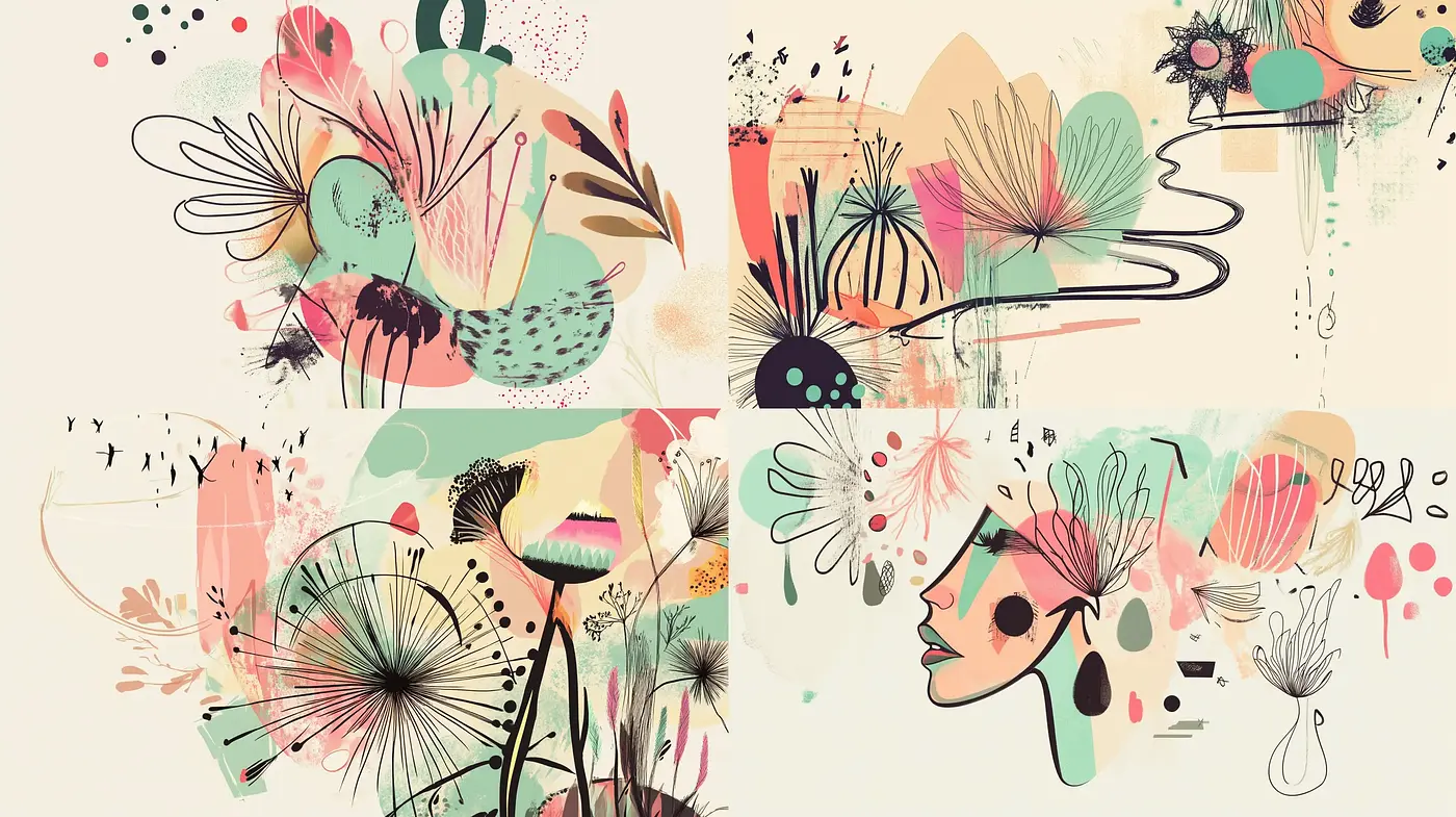 Abstract Botanical Fusion with a Modern Artistic Flair - Midjourney sref style