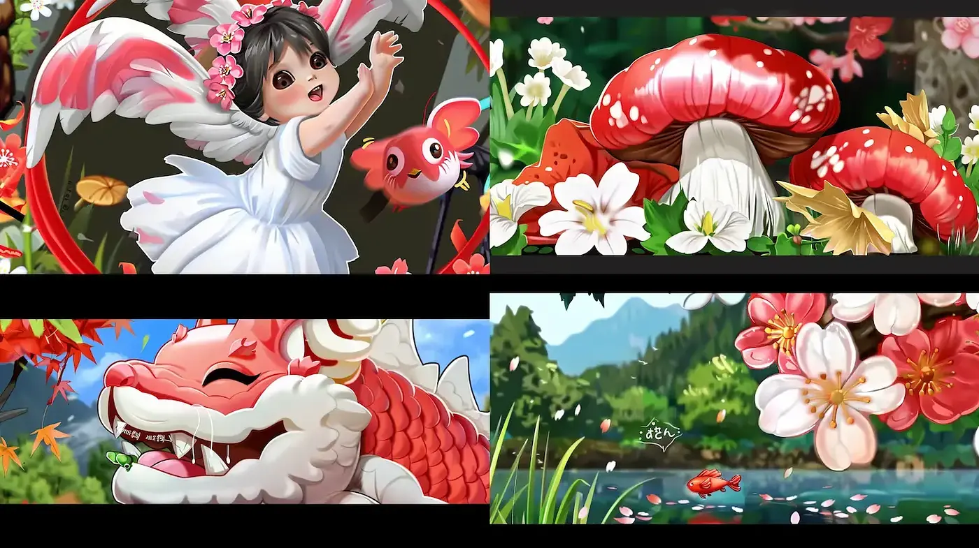 Whimsical and Lively Visual Aesthetic with Nature Motifs - Midjourney sref style