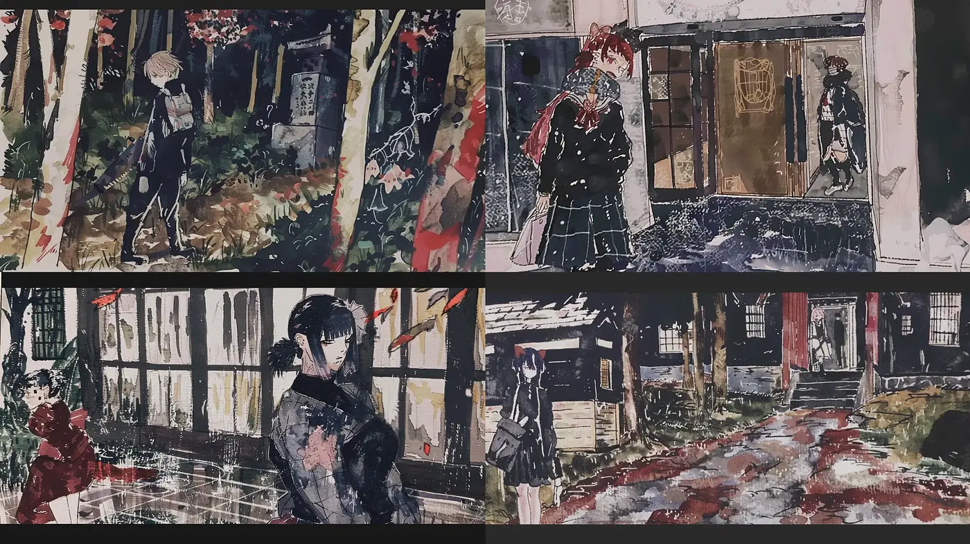 Gritty Textural Harmony: Exploring Dense Urban Narratives - Midjourney sref style