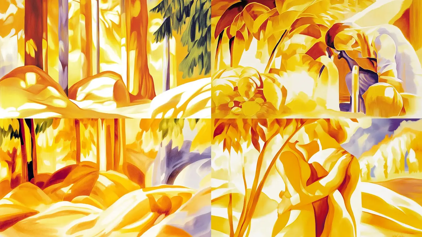 Luminous Nature's Embrace: A Fusion of Vivid Colors and Soft Edges - Midjourney sref style