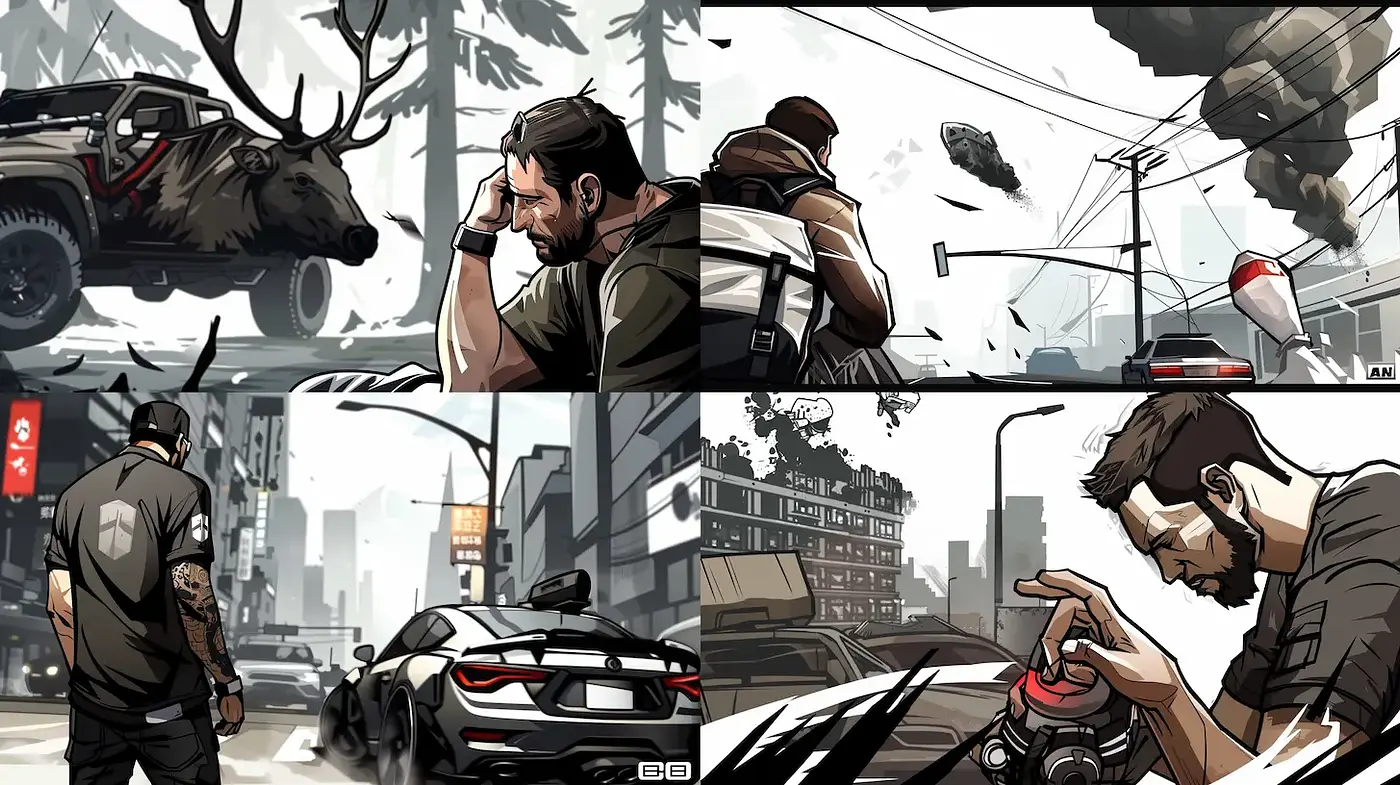 Dynamic Urban Illustrations with a Graphic Novel Aesthetic - Midjourney sref style