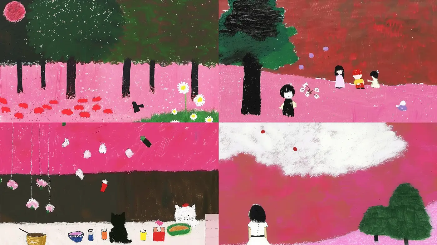 Whimsical Naivety in Vivid Expressionist Color Fields - Midjourney sref style