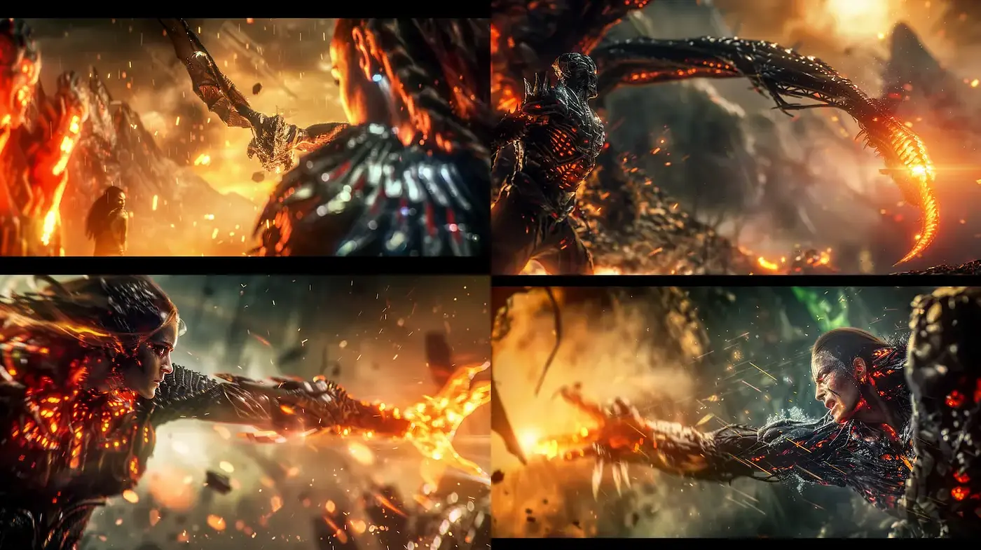 Dynamic and Intense Visual Style with Elemental Imagery - Midjourney sref style
