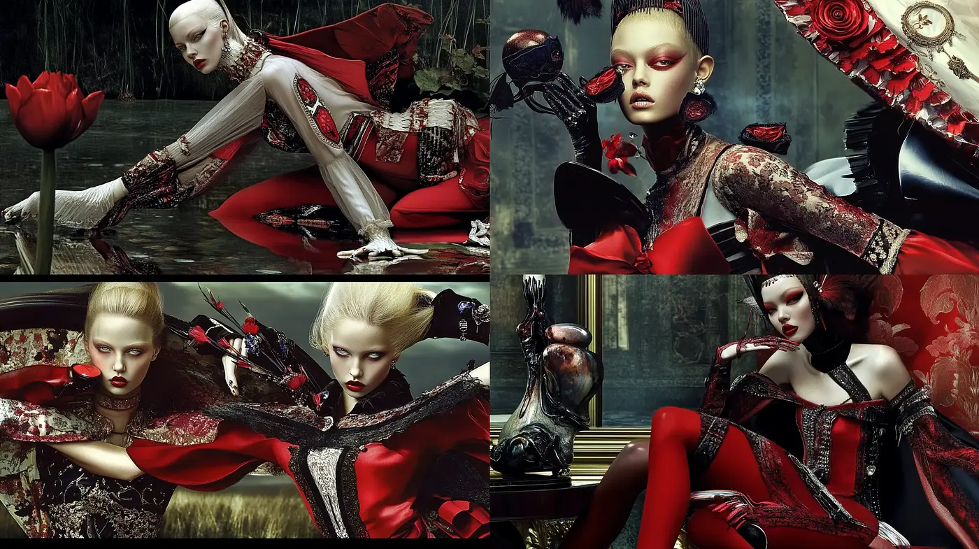 Baroque Cyberpunk Elegance: A Fusion of Historical Opulence with Futuristic Edge - Midjourney sref style